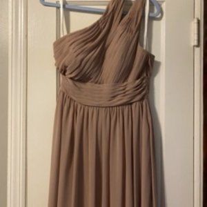 Azazie Molly One Shoulder Bridesmaid Dress in Taupe Size 6